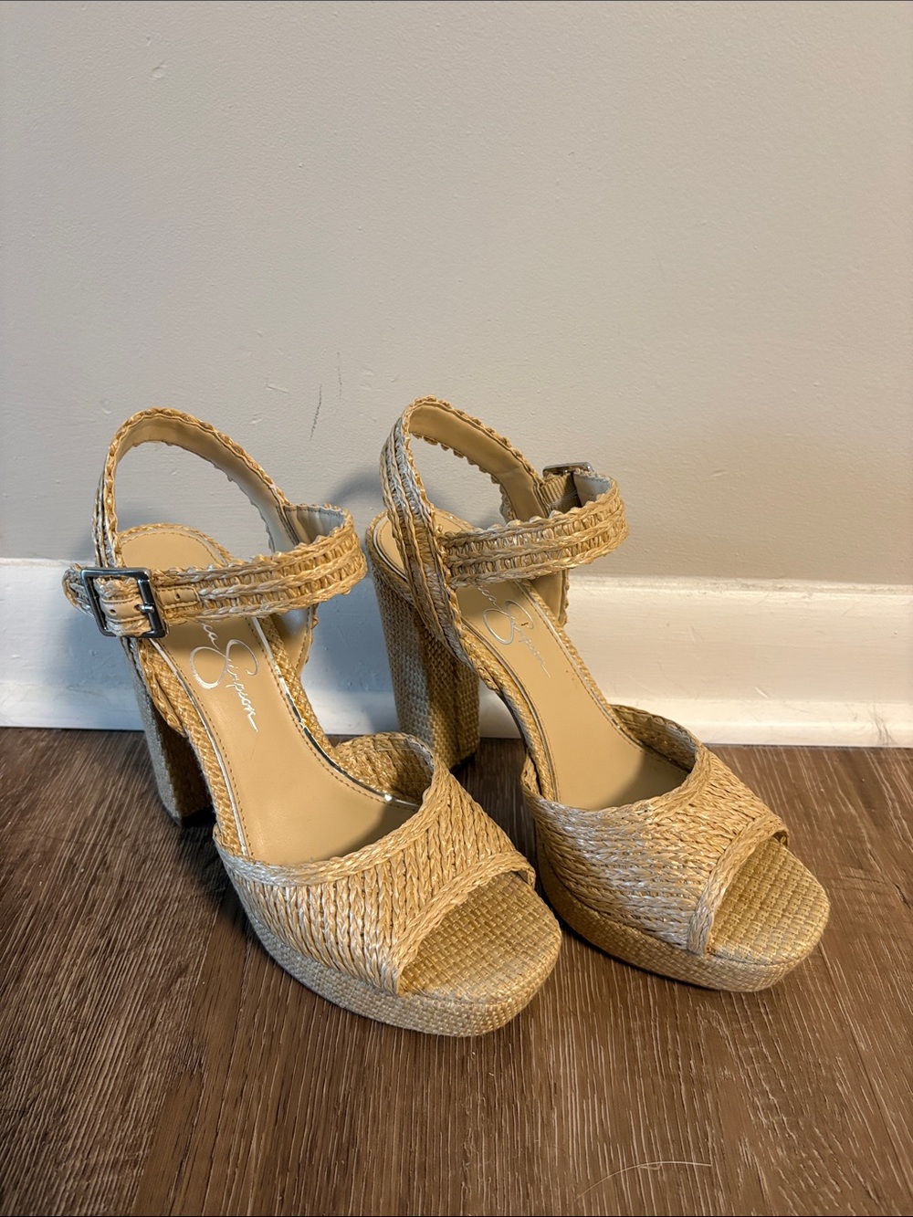 NBW Jessica Simpson Woven Platform Heels - Natural